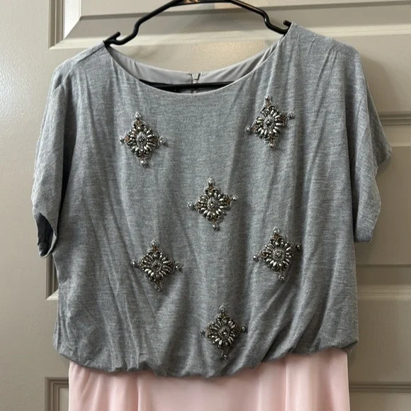 Gray Embellished Top with Pink Skirt (Dress) - Picture 2 of 3